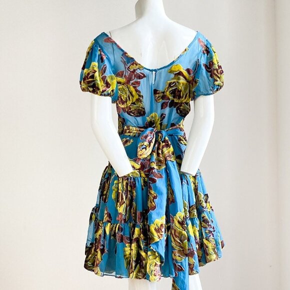 Vintage 00's USA Made Velvet Burnout Floral Ruffle skirt Mini Dress 6 - Picture 9 of 9